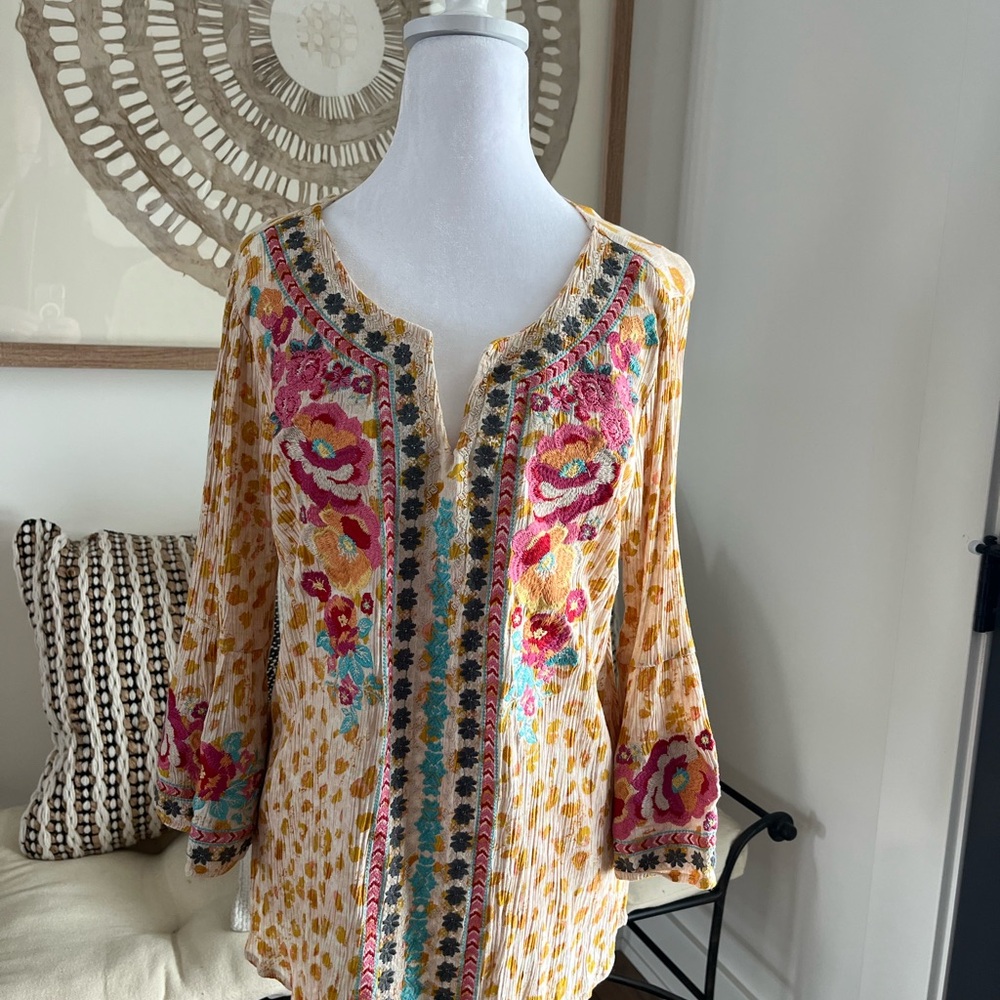 Embroidered Floral Boho Top - Multicolor